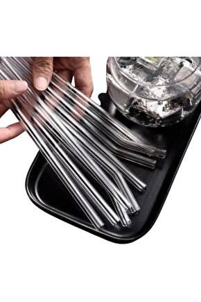 10lu Yüksek Borosilikat Şeffaf Cam Pipet, Isıya Dayanıklı Yeniden Kullanılabilir İçme Pipet