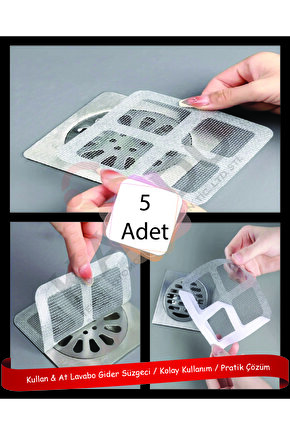 5 Adet 9x9 cm Yapışkanlı Lavabo Gider Süzgeci, Böcek Önleyici, Kıl Tüy Önceleyici, Lavabo Süzgeci