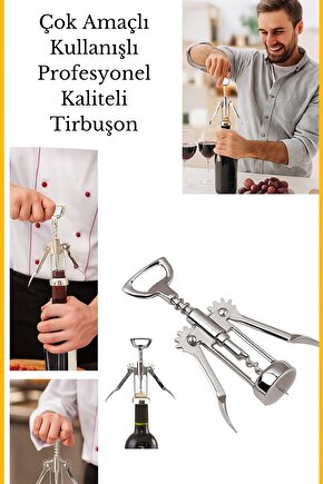 Paslanmaz Çelik Profesyonel Tirbuşon Şarap Açacağı