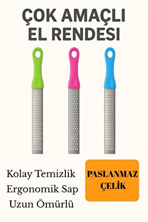 Paslanmaz Çelik Çok Amaçlı El Rendesi – Renkli Saplı Pratik Mutfak Rendesi