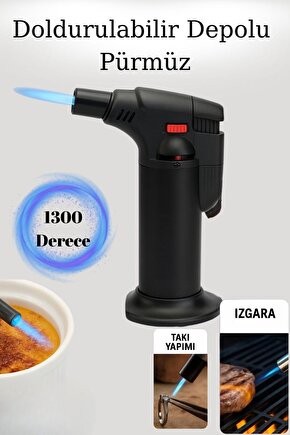1300 Derece Çocuk Kilitli Doldurulabilir Alevli Pürmüz – Ayarlanabilir Gazlı Torch