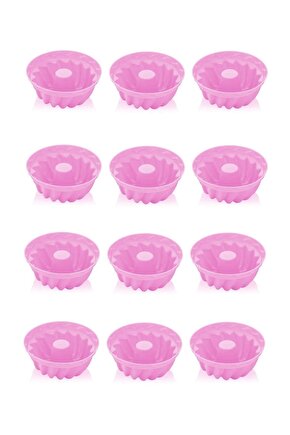 12li Silikon Muffin, Mini Kek Kalıbı Pembe
