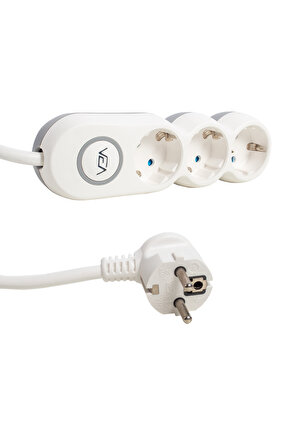 10 Amper 3500 Watt 3lü Anahtarlı Çoklu Priz 2 Metre Çocuk Koruma Kilitli Duvara Monte Edilir