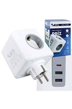 Ve-23089 3lü 2x Usb 1x Type-c Çocuk Ve Termal Korumalı Grup Priz