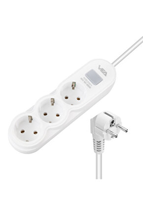 Vea Va-21571 3lü 1.5 Metre Kablolu Anahtarlı Beyaz Akım Korumalı Priz