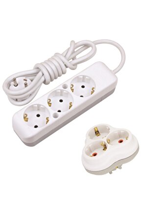 3lü 1,5 Metre Topraklı Grup Priz - (Golyat Priz Hediyeli)