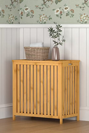 Bambu 100 Lt. Çamaşır Dolabı 51x61x33 cm Kirli Çamaşır Sepeti Doğal Banyo ve Çamaşır Düzenleyici