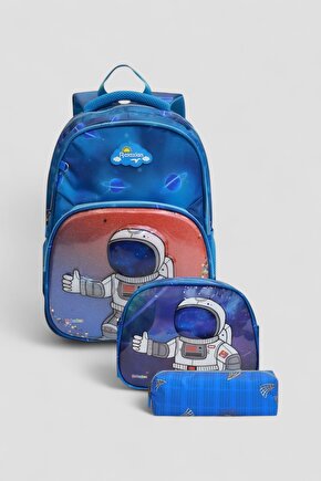 1370 Anatomik Sırt Yapılı Kabartmalı Figürlü Üçlü Set İlkokul Çantası