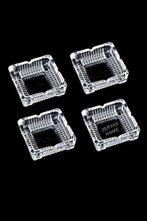 4 Adet Büyük Cam Küllük kare  yuvarlak model