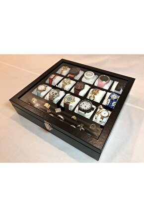 15 Adet Saklama Standlı Siyah Derii Beyaz Yastıklı Unisex Özel Saat Ve Bileklik Kolye Yüzük Kutusu