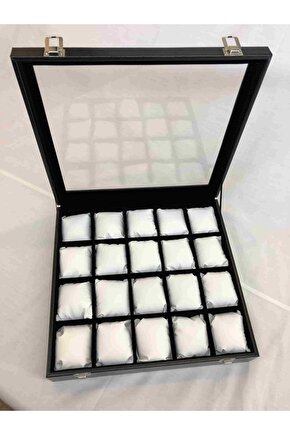 20li Görsel Cam Kapaklı Ahşap Iskelet Suni Deri Kaplı Modern Şık Özel Saat Kutusu