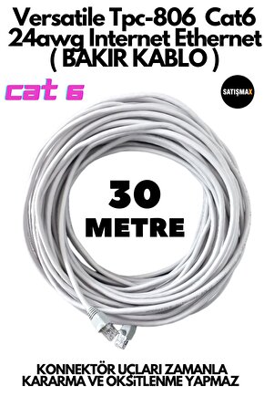 30 Mt 30 Metre Cat6 Internet Bilgisayar Ağ Network Ethernet Kablosu Cat-6 Ket6 Hazır Uç Rj45