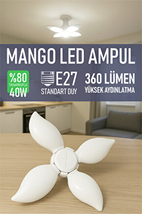 4 Kollu Katlanır Mango LED Pervane Ampul Yüksek Işık Verimi | Tasarruflu