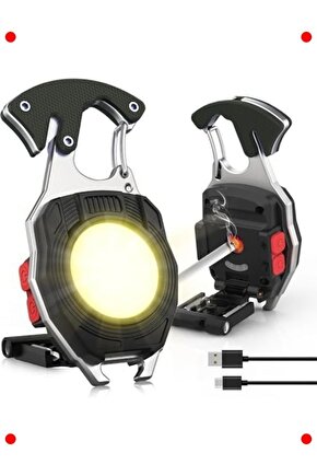 Çok Fonksiyonlu Mini LED Anahtarlık Fener ve Çakmak