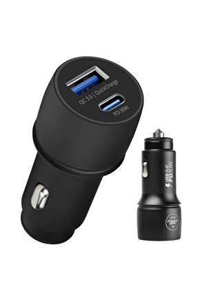 Powerway Cc34 30W Pd + Qc 3.0 Çift Çıkışlı Metal Araç Çakmaklık Hızlı Şarj Aleti Cihazı