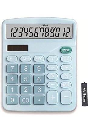 12-bit Güneş Enerjili Standart İşlevli Elektronik Hesap Makinesi Büyük LCD Ekranlı Mavi