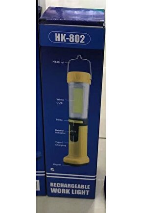 HK-802 Şarjlı 30 Beyaz + 20 Mavi-Kırmızı Smd Led  55 Cob Ledli 5 Modlu Çalışma Lambası