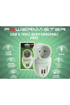 2 Usbli Tekli Termal Akım Korumalı Priz 4911