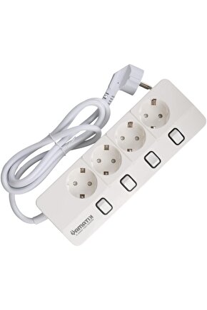 XMAN104 A 4lü Ayrı Anahtarlı 1,5 Metre Grup Priz, çocuk korumalı, Aşırı yük, kısa devre, aşırı