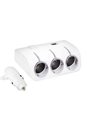 Pm-18952 12v24v Çift Usbli 3lü Oto Çakmak Çoklayıcı