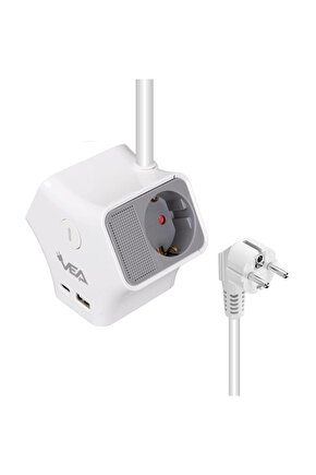 VE-G903YC 3lü USB+ Type-C Girişli Anahtarlı 1.5 Metre Grup Priz