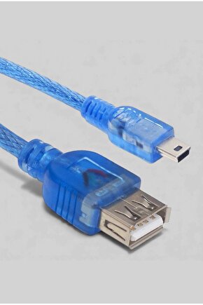 USB 5 Pin Erkek – USB Dişi 40 cm iPod Kablo (Mavi Şeffaf Tasarım)