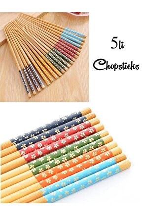 5 ÇİFT Doğal Bambu Desenli Chopstick Pratik Yıkanabilir Çin Yemek Chopstick Çubukları SVRM
