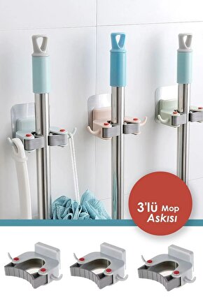 3lü Paspas Süpürge Fırça Ve Mop Askısı Sap Tutucu Mutfak Banyo Askı