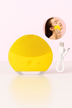 Sarı Silikon Yüz Temizleme ve Masaj Cihazı USB Şarjlı Su Geçirmez