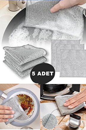 5 Adet Çok Fonksiyonlu Çizilmez Tel Bulaşık Bezi Ovalama Bezi M-602