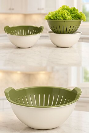 3 Lt Kaseli Süzgeç – Gıdaya Uygun, BPA İçermez, Mikrodalga ve Bulaşık Makinesi Uyumlu -YEŞİL