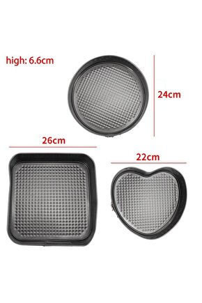 Kelepçeli 3lü Kek Kalıbı Seti - Yuvarlak, Kalp, Kare Şekilli