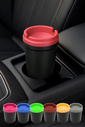 Araç İçi Dumanı Hapseden Koku Yapmayan Küllük – Renkli Kapaklı Plastik Siyah Yuvarlak TR