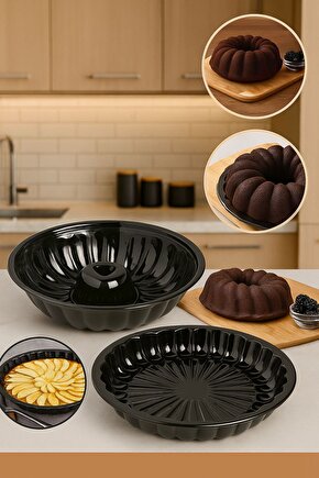 2’li Siyah Desenli Kek ve Tart Kalıbı Seti – Isıya Dayanıklı