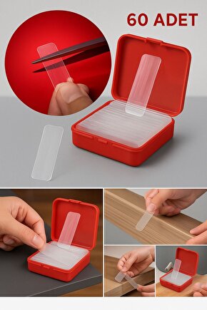 60 Adet Şeffaf Güçlü Çift Taraflı Nano Bant – İz Bırakmaz Yapışkan Sticker