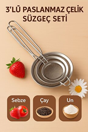 3’lü Paslanmaz Çelik Süzgeç Seti Çelik 3 CN