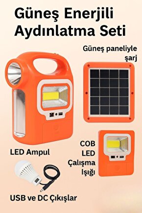 Güneş Enerjili Taşınabilir Aydınlatma ve Şarj Seti – LED Ampul & COB Işık