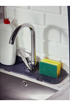 Gri Su Tutucu Musluk Matı Mutfak Banyo Koruyucu Musluk Lavabo Bulaşık Matı M-154