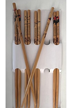 Bambu Chopstick 5 Çift Ahşap Desenli Çin Çubuğu Yıkanabilir Ve Kullanılabilir