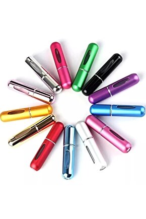 5 Adet Doldurulabilir Mini Parfüm Şişesi & Yeşil - Lila - Bebe Mavisi - Açık Kahve Rengi - Pembe