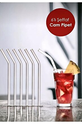 Sunum Bardağı Pipeti Şık Tasarım Modern Cam Pipet 6 Adet AXE11A-1Y5