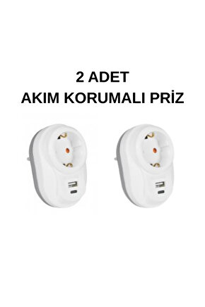 (2 Adet) Nilson Akım Korumalı Tekli Fiş Priz U+C-Type