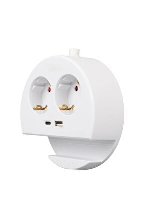 Çocuk Korumalı Telefon Standlı 2 Prizli + TYPE-C ve USB Girişli 1.5 Metre Kablolu Priz