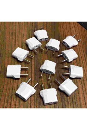 12 Adet Amerikan Uçlu Prizlerini Türk Uçlu Pirize Çevirici Dönüştürücü Beyaz Adaptör