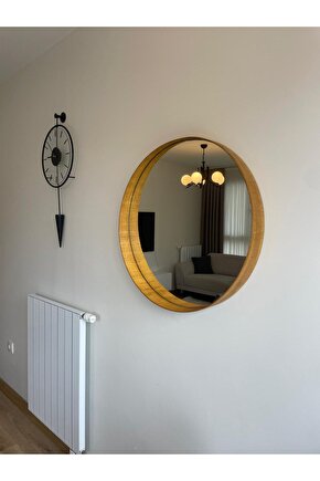 80 cm Meşe Ahşap Çerçeveli Dekoratif Kavis Ayna