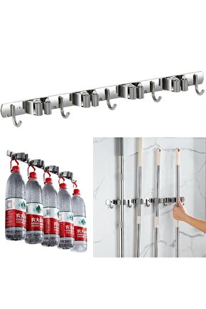 Sn-26351 Beş Kancalı Dört Klipsli Paspas-Süpürge Tutucu - Askılık