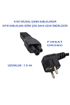 1.5 Mt %100 Orjinal Çıkma Laptop 3lü Adaptör Kablosu - Yonca Power Kablosu - Güç Kablosu