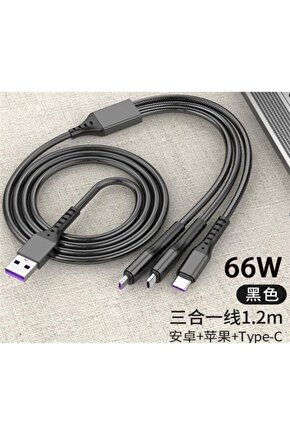 Pm-26332 3 In 1 Siyah 1.2 Metre Şarj Kablosu