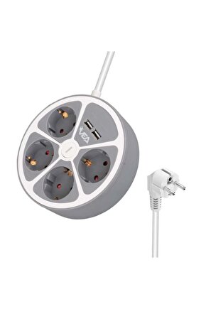 Vea Ve-G604Yu 4Lü 2 Usb’Li Anahtarlı 1.5 Metre Grup Priz