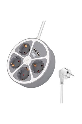 4LÜ 2 USBLİ ANAHTARLI 1.5 METRE GRUP PRİZ VE-G604YU (K95)